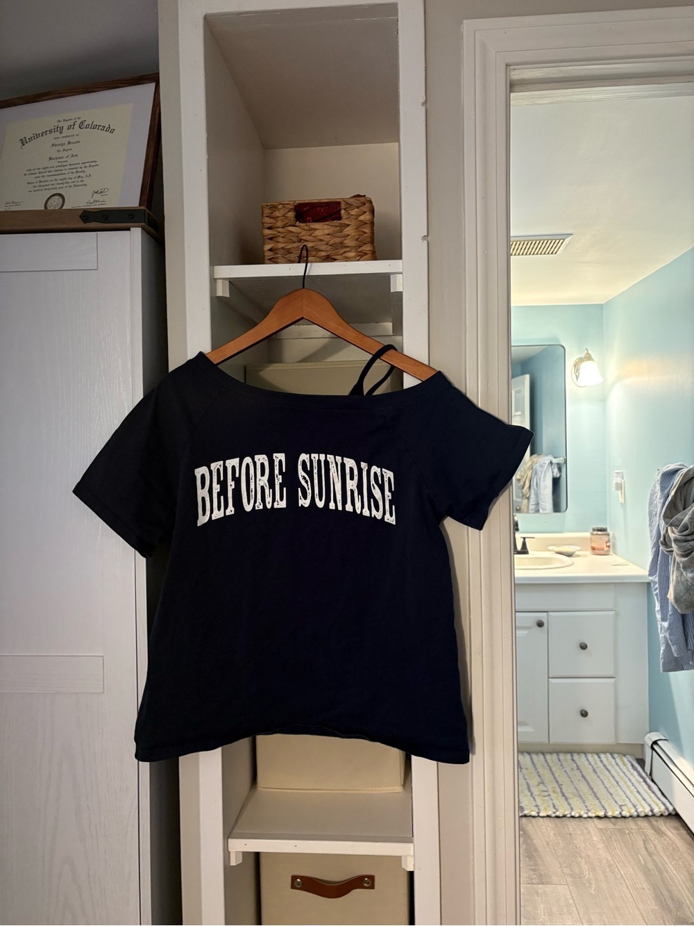 Before Sunrise Off-Shoulder Graphic Tee - Black